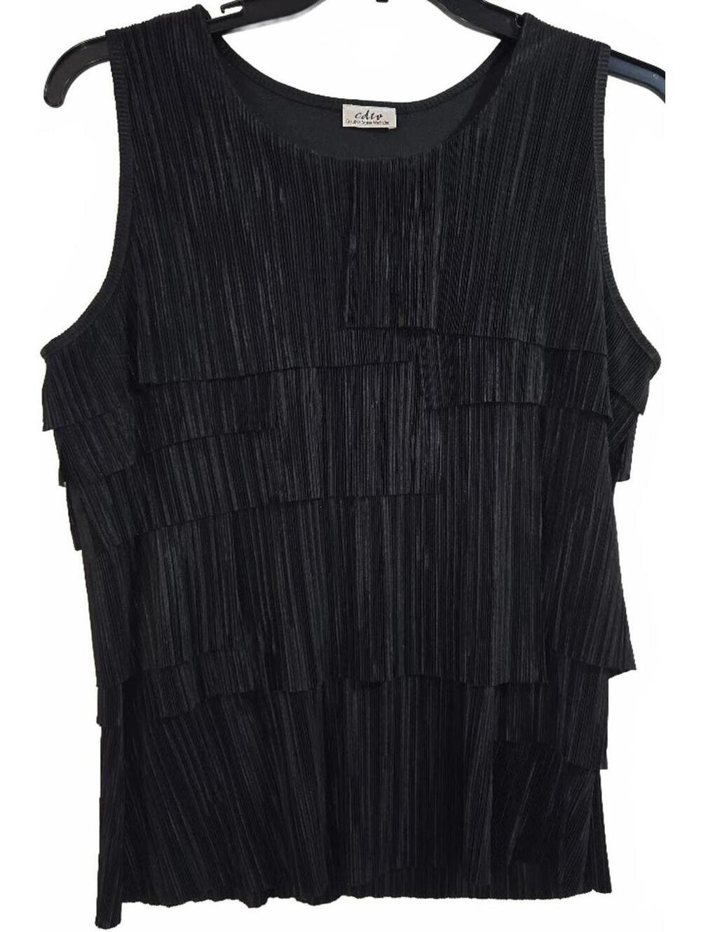 Creative Design Works Black Sleeveless Pleated Layered Top